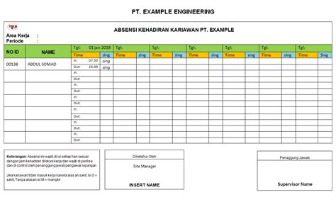 Contoh Daftar Absensi