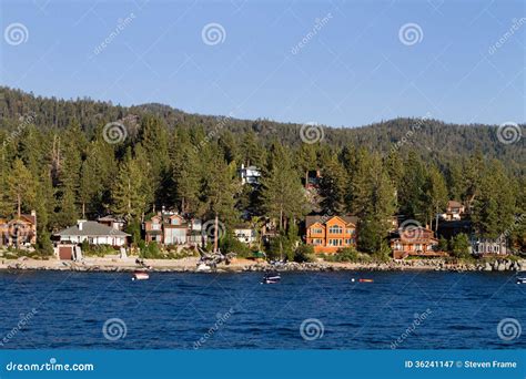 Lake Tahoe Waterfront Homes Stock Image - Image of pines, boating: 36241147