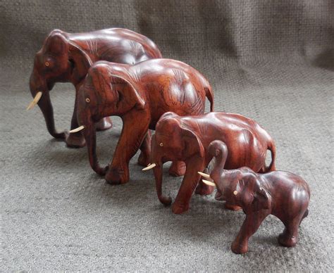 Gorgeous Vintage Set of 4 FAMILY of Hand Carved WOOD Elephants ...