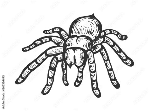 Vecteur Stock Tarantula Lycosa wolf spider sketch line art engraving vector illustration ...