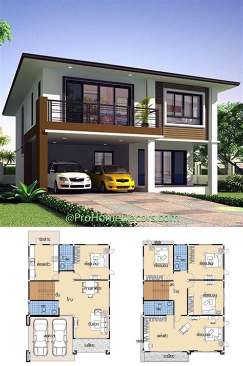 House Plans 11×14 With 5 Beds D6E | House construction plan, 2 storey house design, Simple house ...