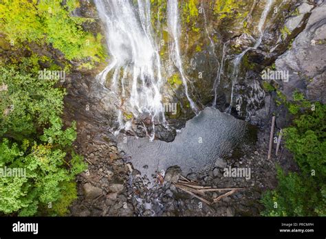 Aerial drone view of a beautiful waterfall and lake Stock Photo - Alamy