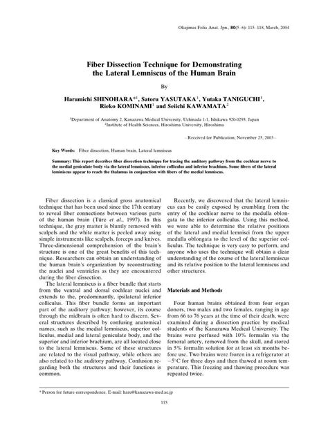 Fiber Dissection Technique for Demonstrating the Lateral Lemniscus of the Human Brain - DocsLib