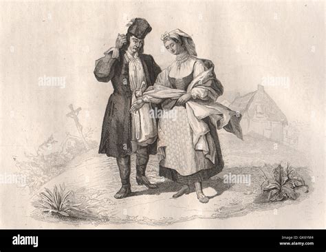 Costumes of Polish peasants around Warsaw. Poland, antique print 1836 Stock Photo - Alamy