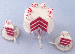 Miniature Red Velvet Cake on a Glass Cake Plate | Stewart Dollhouse Creations