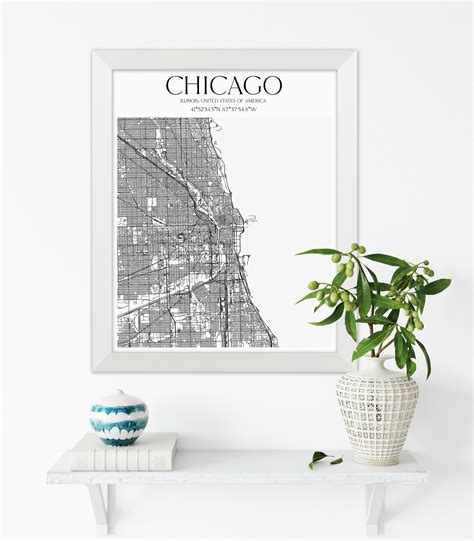 Chicago map poster, Wall art poster, City maps poster, Framed map ...