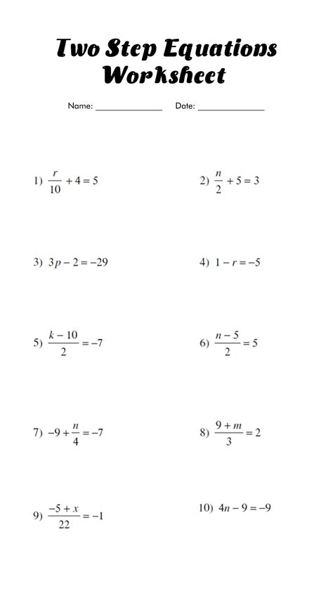Two Step Equations Worksheets