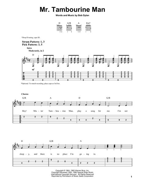 Mr. Tambourine Man by Bob Dylan - Easy Guitar Tab - Guitar Instructor