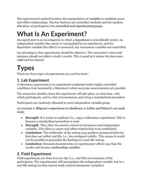 Experimental Methods In Psychology Notes - The experimental method ...