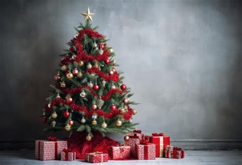 Premium AI Image | Elegant Christmas tree with gifts in a copyspace background