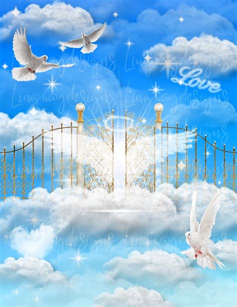 Sky Blue Heavens Gate Background Instant Download Forever in Our Hearts PNG Add Words Photo Rest ...