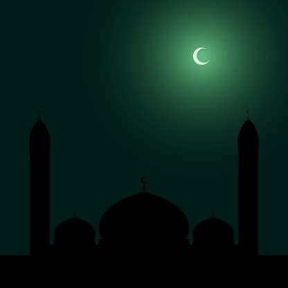 Islamic Mosque Silhouette On Night Sky With Half Moon Background Vector Illustration Stock ...