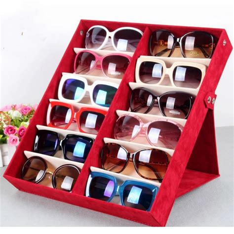 Quality glasses storage box 12 grid deerskin sunglasses display box Sunglass Organizer Box ...