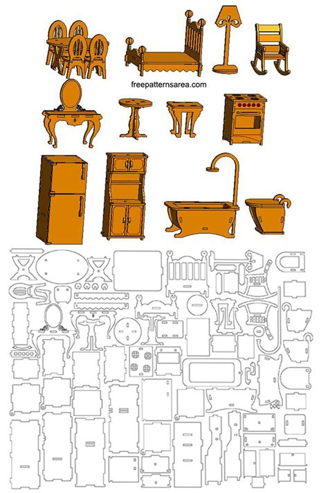 Laser Cut Toy Furniture Plans for Doll House - FreePatternsArea