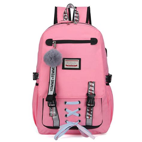Girls Black Backpack Teenager School Bag Waterproof College Rucksack USB Chargin | eBay
