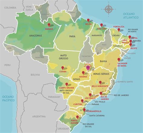 Mapa do Brasil com Estados, Capitais e Regiões