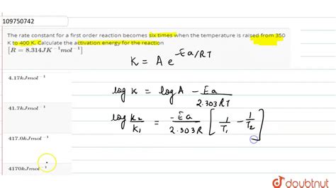 The rate constant for a first order reaction becomes six times when the - YouTube