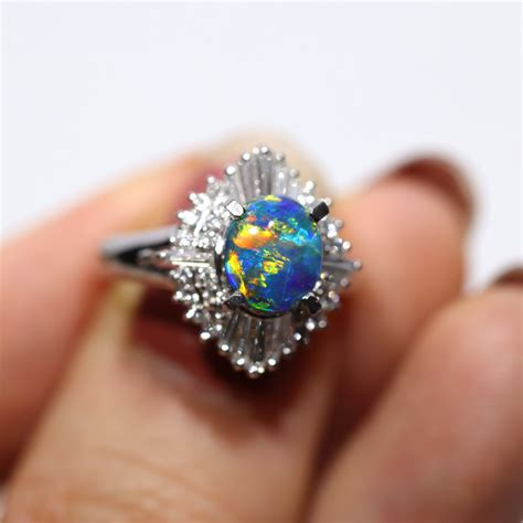 PLATINUM BLACK OPAL RING GOLD AND DIAMONDS [CR53]