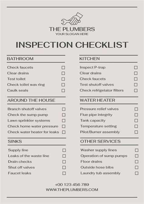 Get this Minimalist The Plumber Services Plumbing Checklist template for free