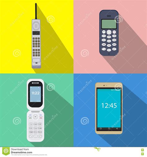 Set of History Cell Phones. Vector Illustration of the Mobile Devices. Flat Style Design with ...