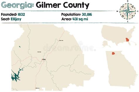 Map of Gilmer County in Georgia Stock Vector - Illustration of green ...