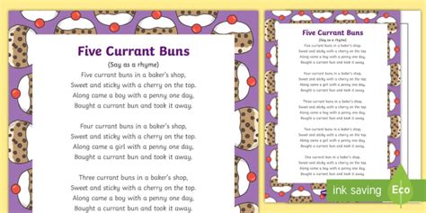 Five Currant Buns Nursery Rhyme Sheet (Teacher-Made)