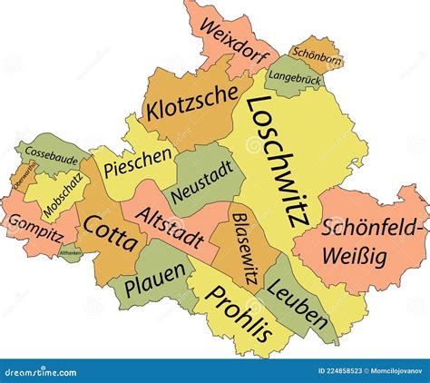 Pastel Map of Districts of Dresden, Germany Stock Vector - Illustration ...