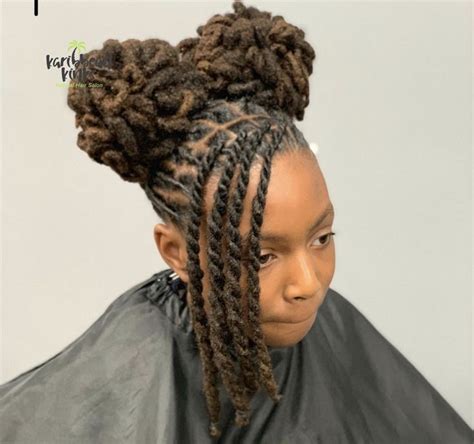 Petal ponytails with locs | Dreadlock hairstyles black, Faux locs ...