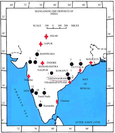 Map showing manganese ore deposits in India. 1. Madhya... | Download Scientific Diagram