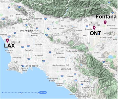 Site location map highlighting the Los Angeles (LAX) and Ontario (ONT ...