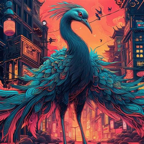 Premium AI Image | A painting of a bird with a city in the background