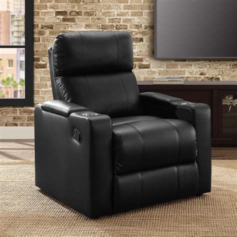Mainstays Home Theater Recliner with In-Arm Storage, Reclining Chair with PU Leather Upholstery ...
