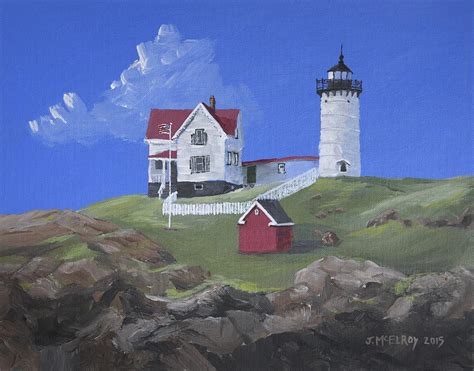 Nubble Lighthouse Painting by Jerry McElroy