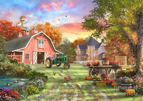 Autumn Farm by Dominic Davison | Farm art, Farm paintings, Farm pictures