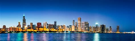 Chicago Skyline At Dusk From Lake Michigan Panoramic Image Stock Photo ...