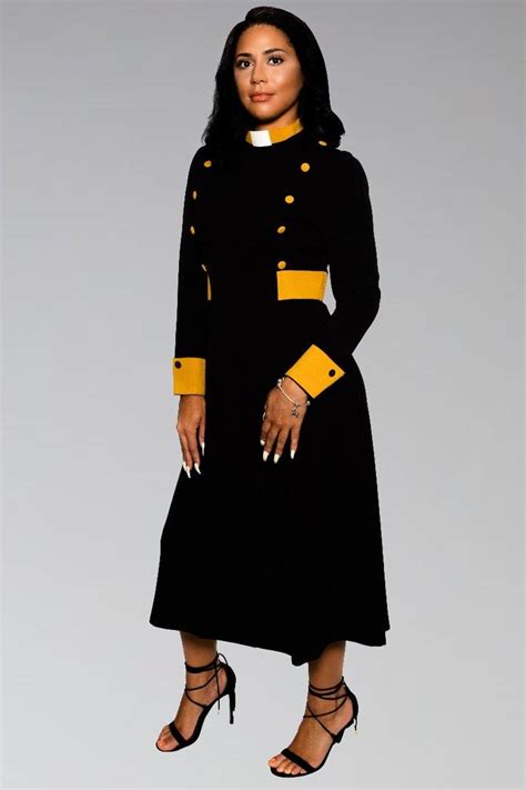 Suit Avenue Women's Clergy Dress Black with Gold Designer Buttons ...