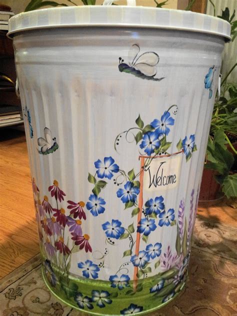 30 Gallon Decorative Hand Painted Galvanized Metal Trash Can