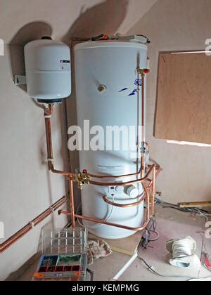 Unvented pressurised hot water cylinder Stock Photo - Alamy