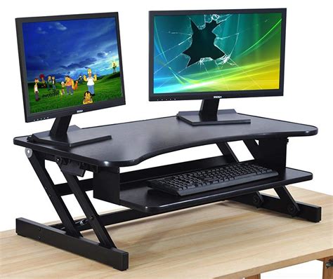 Standing Desk - Adjustable Height Sit Stand Dual Monitor Riser - Easy Lift Heavy Duty Office ...