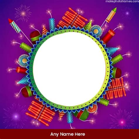 Happy Diwali Crackers And Lighting Photo Frame With Name