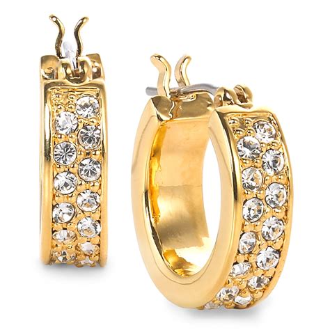 Lauren By Ralph Lauren Gold-Tone Pave Crystal Small Hoop Earrings in Gold | Lyst