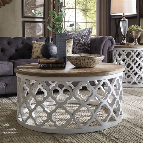 Signal Hills Vince Reclaimed Wood Moroccan Trellis Drum Coffee Table ...