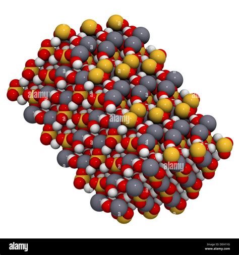 Gypsum (CaSO4.2H2O) mineral, crystal structure. Used for the production of gypsum board, plaster ...