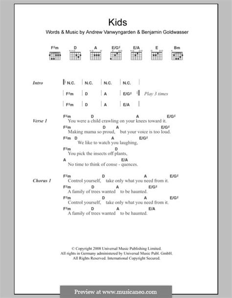 Kids (MGMT) by A. Vanwyngarden, B. Goldwasser - sheet music on MusicaNeo