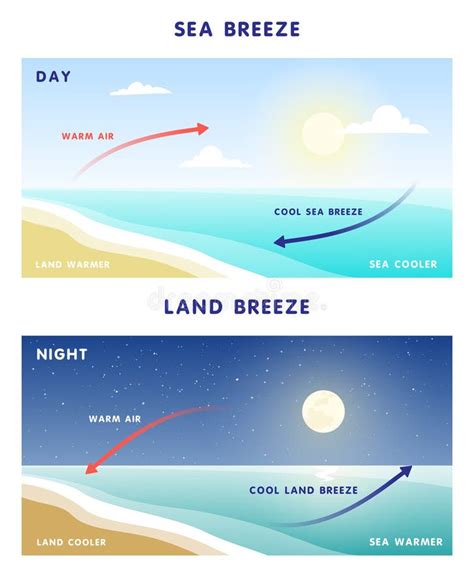 Convection. Land Breeze and Sea Breeze Stock Vector - Illustration of ...