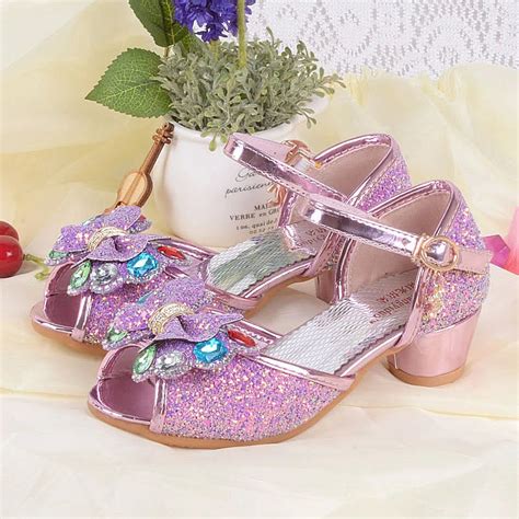 Children's leather sandals toddler high heels for little girls princess shoes girls rhinestone ...