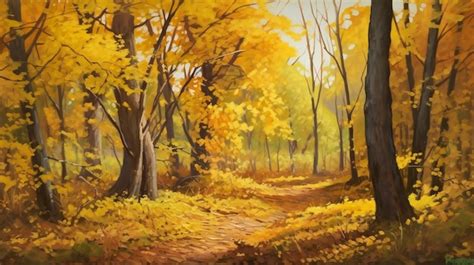 Premium Photo | Digital painting of a road in the autumn forest with ...