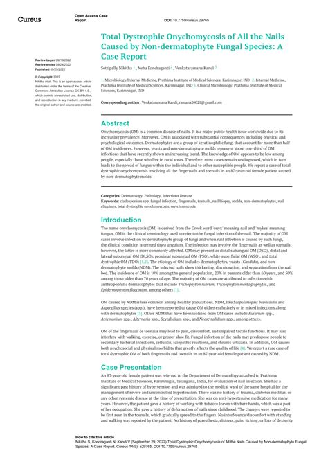 (PDF) Total Dystrophic Onychomycosis of All the Nails Caused by Non-dermatophyte Fungal Species ...