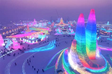 Towering ice palaces at China's Harbin Ice Festival in 2021 | Ice palace, Harbin, Water theme park