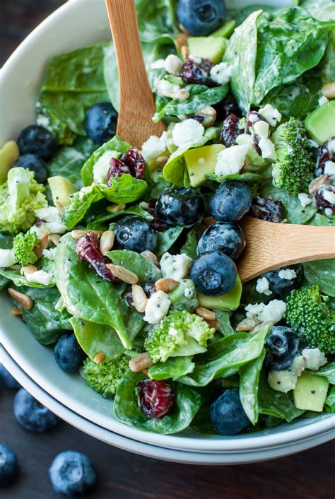 Blueberry Broccoli Spinach Salad with Poppyseed Ranch - Peas And Crayons